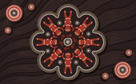 Aboriginal art vector painting. Meeting and unity concept