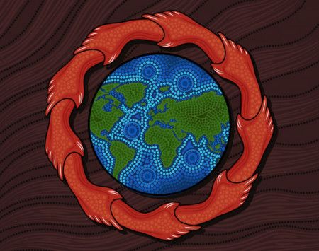 Save the planet together. Aboriginal dot art vector painting