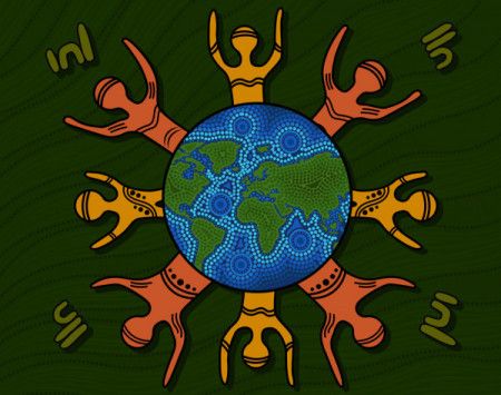 Save the planet together. Aboriginal dot art vector painting