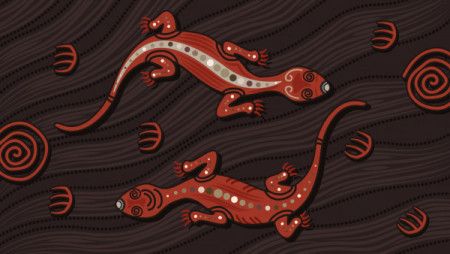 Lizard dot art, Aboriginal art vector background with lizard