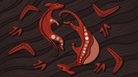 kangaroo dot art, Aboriginal art vector background with kangaroo