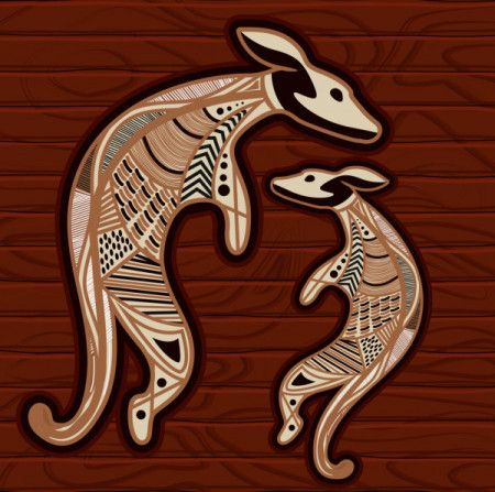 Aboriginal bark painting vector art with kangaroo