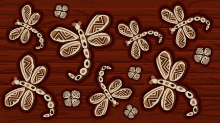 Vector art of dragonfly on wooden texture background