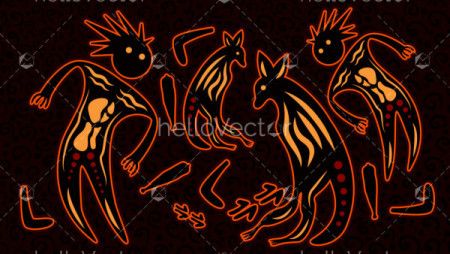 Aboriginal dot art vector painting. Hunting concept