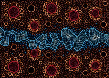 Aboriginal dot art vector painting. River concept