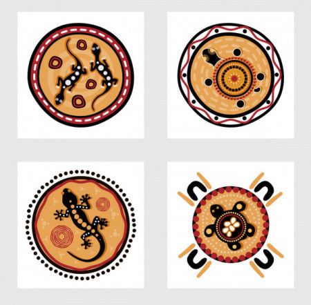 Set of aboriginal animal art painting icon design