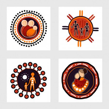 Aboriginal family painting icon set - Vector Illustration