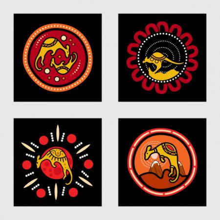 Aboriginal kangaroo painting icon set - Vector Illustration
