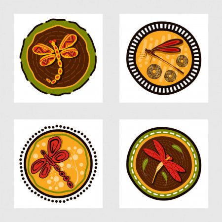 Aboriginal dragonfly art icon set - Vector Illustration