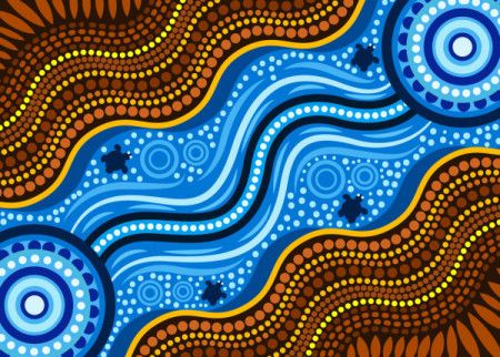 Aboriginal dot art vector background depicting river