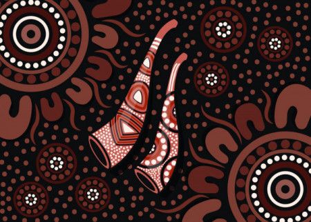 Aboriginal dot art background with didgeridoo