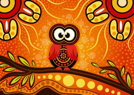 Aboriginal dot art vector painting with owl