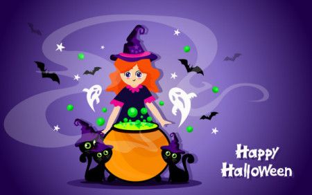Cute Halloween Witch Making Spell