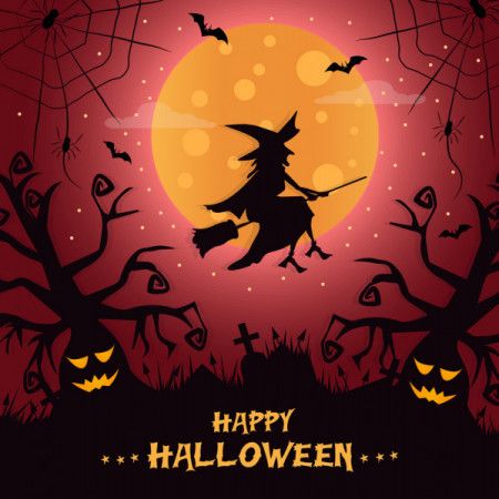 Witch flying on broomstick. Halloween illustration