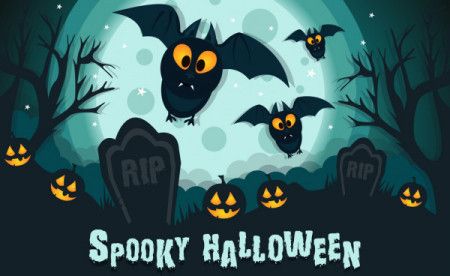 Spooky halloween illustration with flying bats