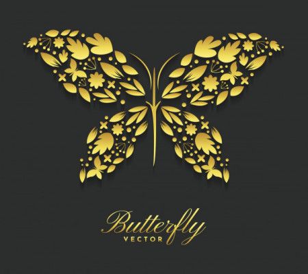 Golden butterfly with elegant decorative pattern - Vector Illustration