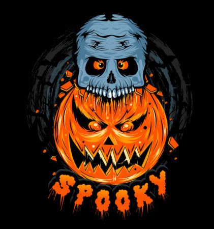 Pumpkin and skull spooky illustration