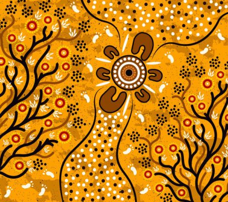 Aboriginal art vector background with bush leaves