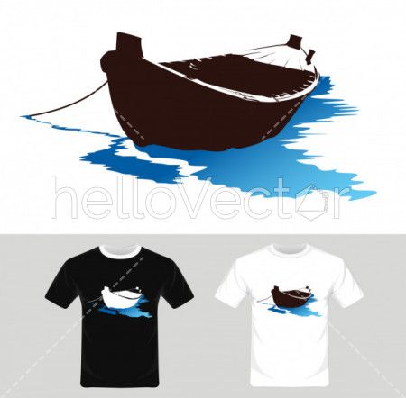 Boat Vector - T-shirt graphic design with boat illustration.