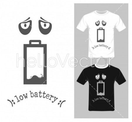 Low battery cartoon character - Vector illustration. T-shirt graphic design