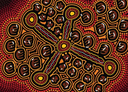 Animal track aboriginal dot art background