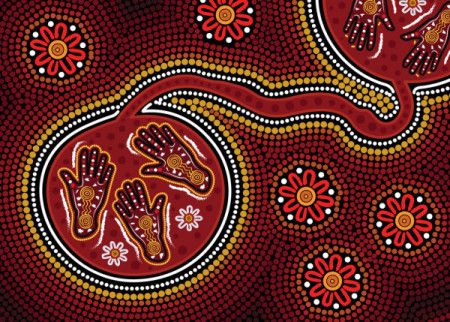 Dot aboriginal art with hands