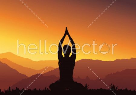 Yoga Woman Sunrise Background Vector Download