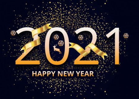 Happy new 2021 year! Elegant gold text with golden sparkles