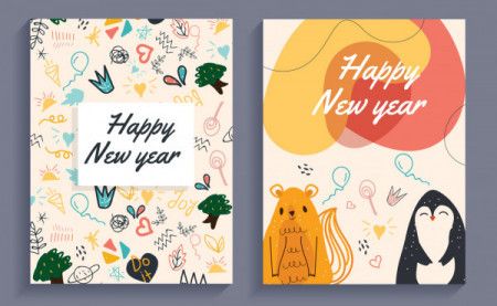 Happy new year doodle greeting card