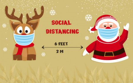 Social distancing Christmas background with Santa Claus and Reindeer