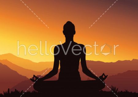 Yoga background, silhouette - Vector Illustration