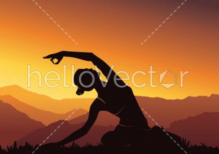 graphics image drawing yoga female with sunrise and mountain landscape  background concept exercise for health benefits on the morning 8071640  Vector Art at Vecteezy