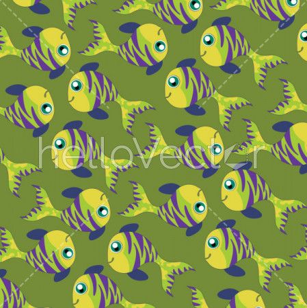Fish background vector. Seamless pattern of fish on green background. 