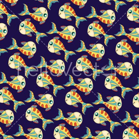 Fish background vector. Seamless pattern of fish on dark background. 