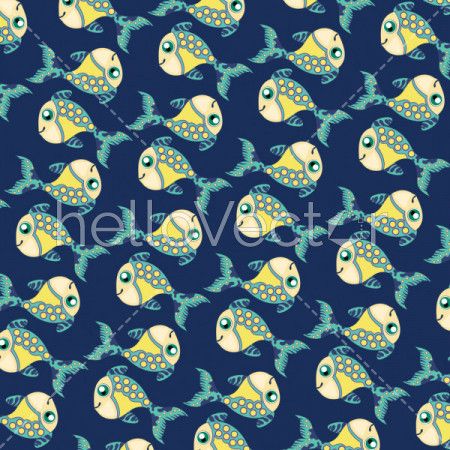 Fish background vector. Seamless pattern of fish on blue background. 