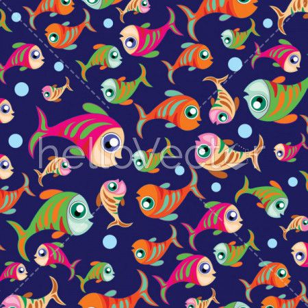 Fish background vector. Cute colorful fishes on blue background illustration.