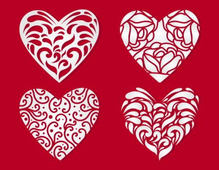 Laser cut hearts set with lace pattern