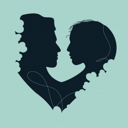 Couple faces in heart shaped silhouette