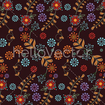 Floral background vector. Illustration based on aboriginal style of dot painting.