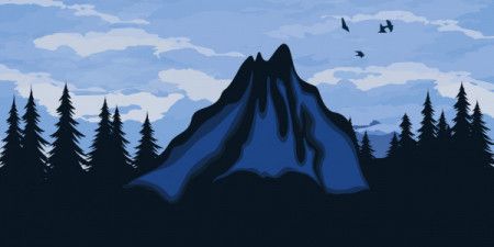 Blue mountain silhouettes with trees - vector landscape