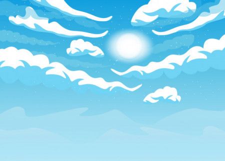 Cloudy sky vector background with sun