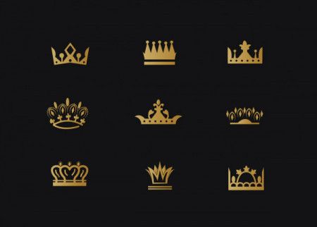 Set of golden crowns symbol