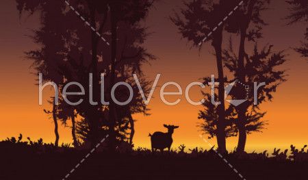 Deer silhouette sunset Royalty Free Vector Image