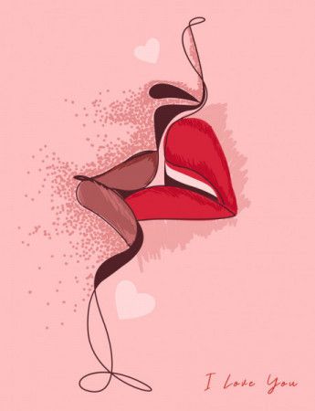 Lips kissing drawing - Vector illustration