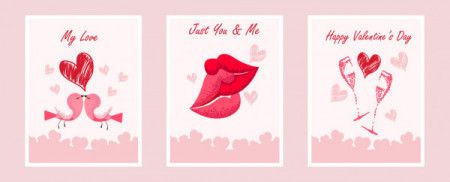 Pink Valentines Day Postcard Design Set