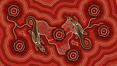 Aboriginal dot art background with lizard