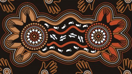 Aboriginal hand painting with connection concept