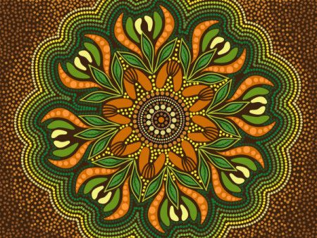 Green aboriginal art background with leaves