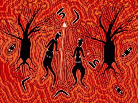 Aboriginal people with spear in the forest art