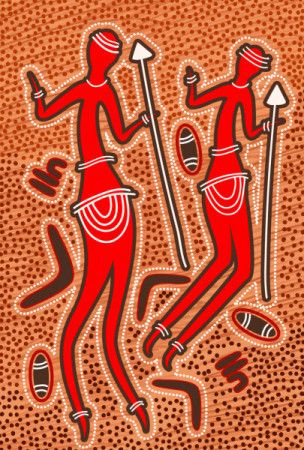 Australian aboriginal people with spear painting
